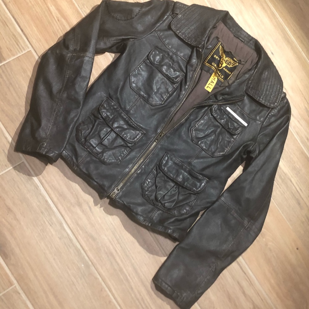 Superdry originals brown leather jacket